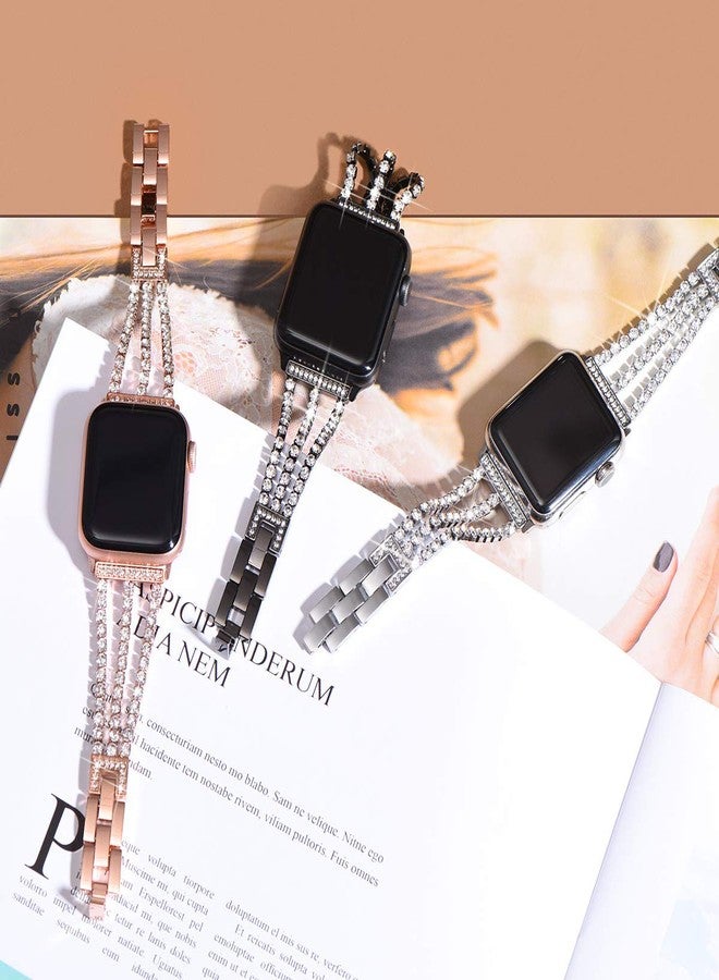 سوار NewWays متوافق مع ساعة Apple Watch مقاس 42 مم (سلسلة 11، 10، 9، 8، 7) و41 مم و40 مم (سلسلة SE) و38 مم (سلسلة 6، 5، 4، 3)، سوار مرصع بألماس لامع براق لساعة iWatch النسائية، لون ذهبي وردي - Image 4